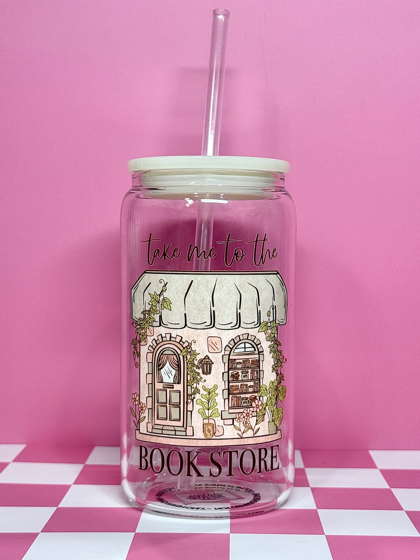 Take me to the Bookstore 16oz Can Glass