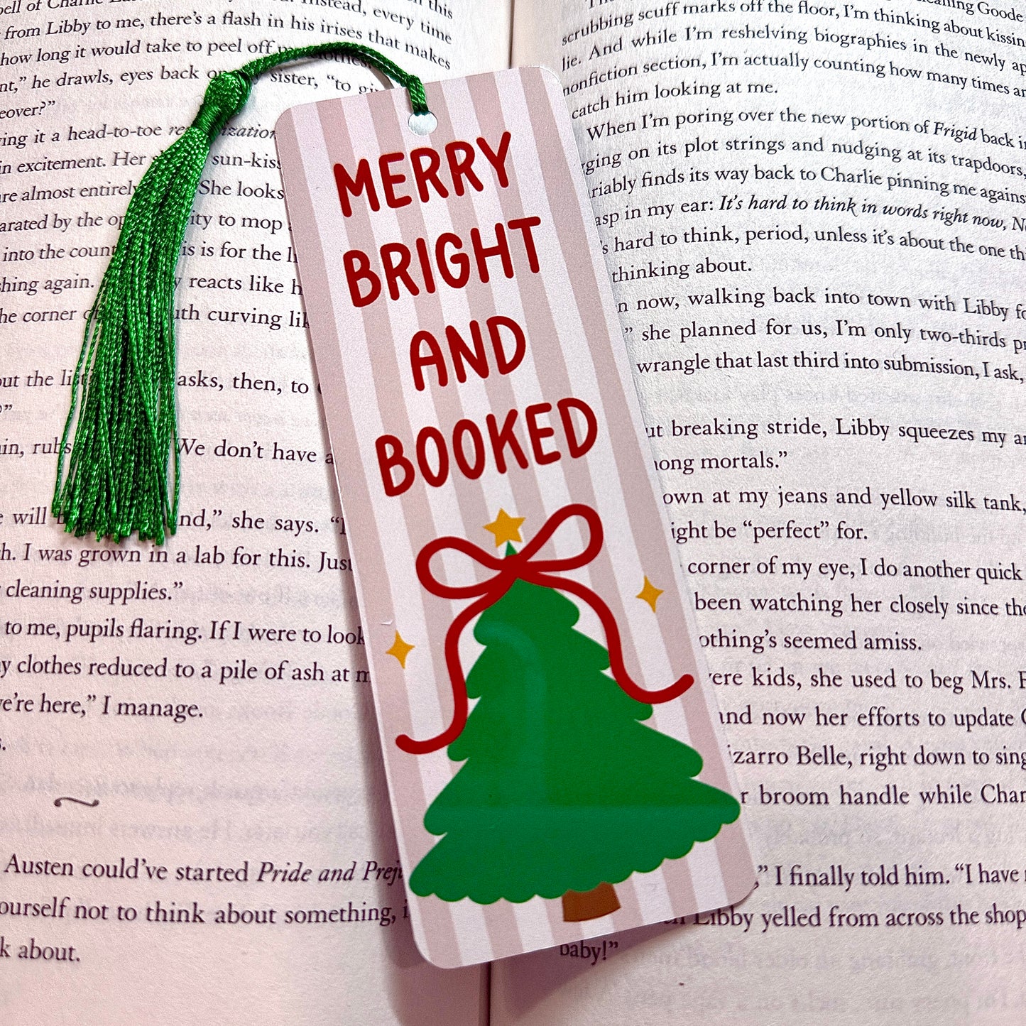 Merry Bright & Booked Metal Bookmark