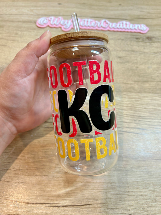 KC Football (black) 16oz Can Glass