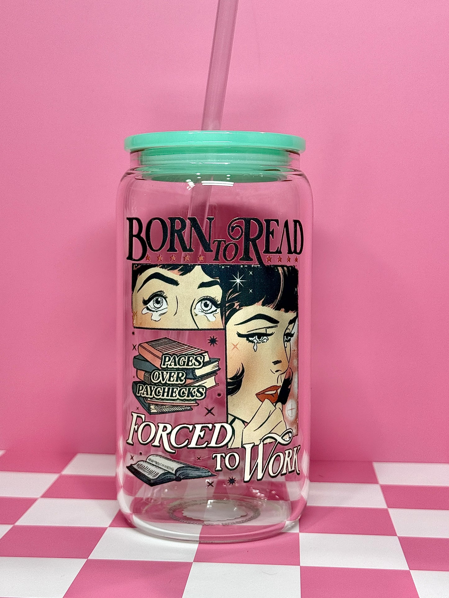 Born to Read 16oz Can Glass