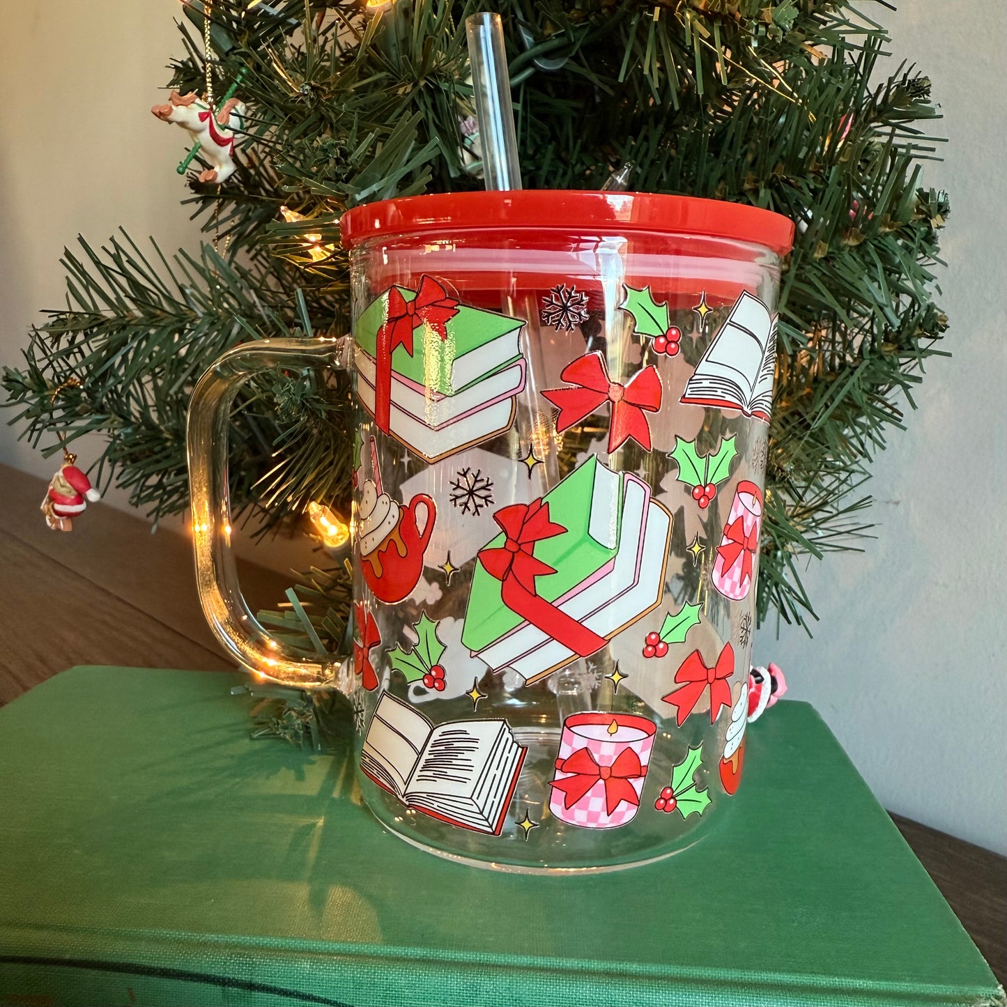 Christmas Books Glass Mug