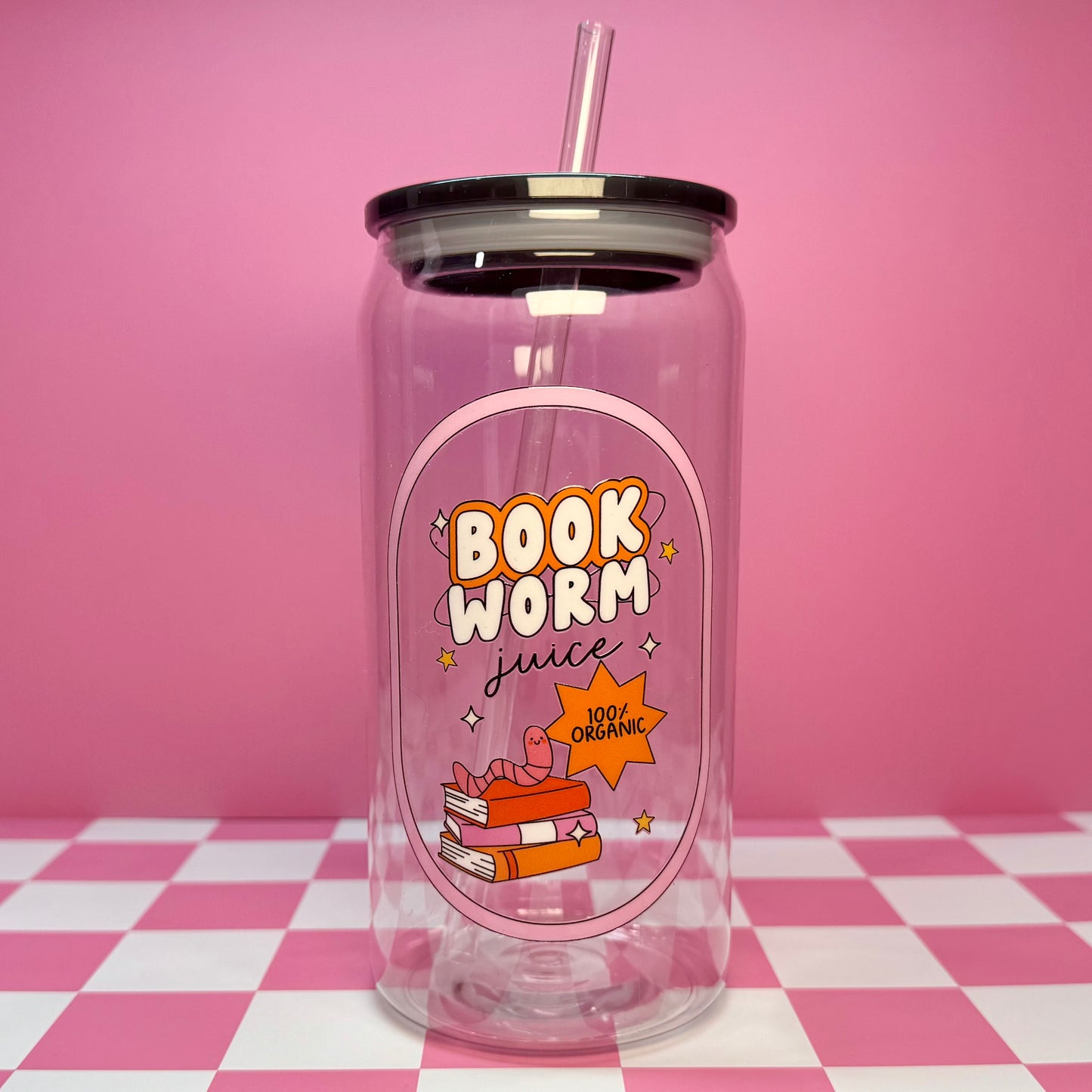 Book Worm Juice Plastic Can Glass