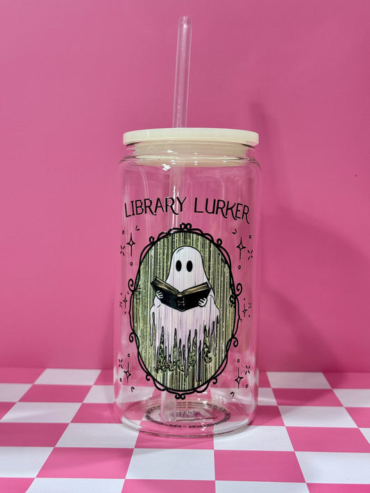 Library Lurker 16oz Can Glass