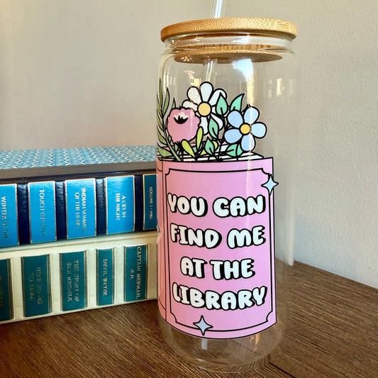 Find Me in the Library 20oz Can Glass