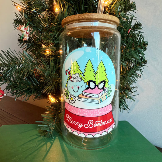 Merry Bookmas 16oz Can Glass