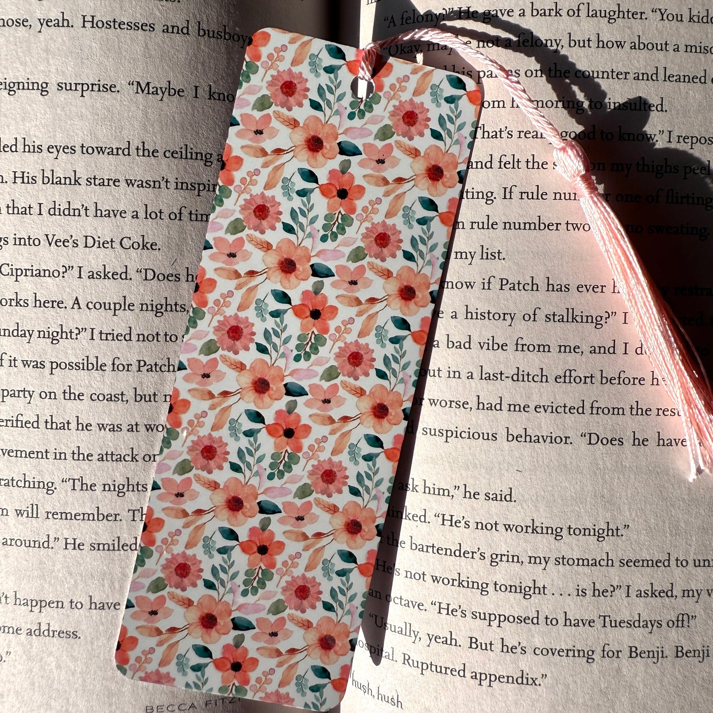 Orange Florals Metal Bookmark