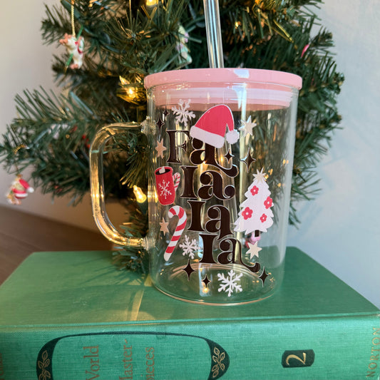 Fa La La w Pink Lid Glass Mug