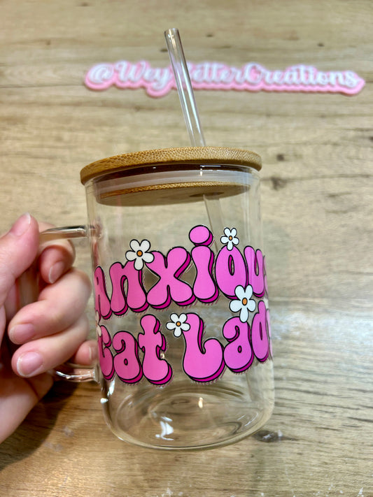 Anxious Cat Lady Glass Mug