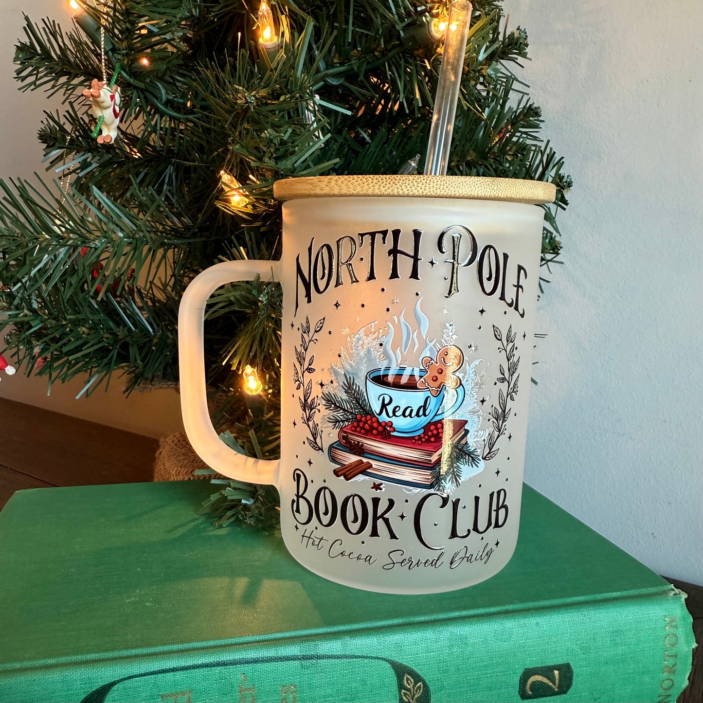 North Pole Book Club Glass Mug