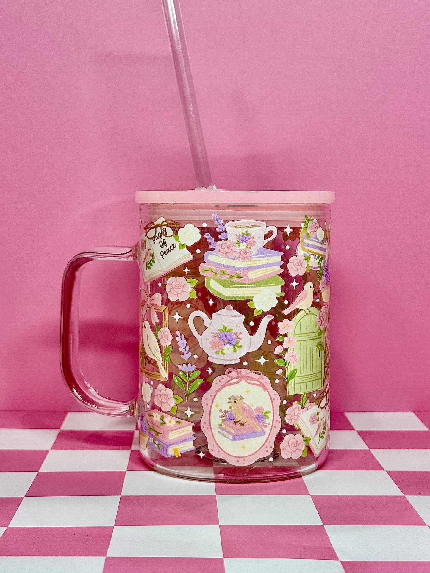 Pink Tea Party Glass Mug