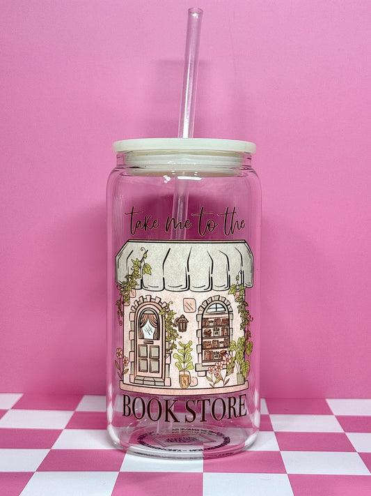 Take me to the Bookstore 16oz Can Glass