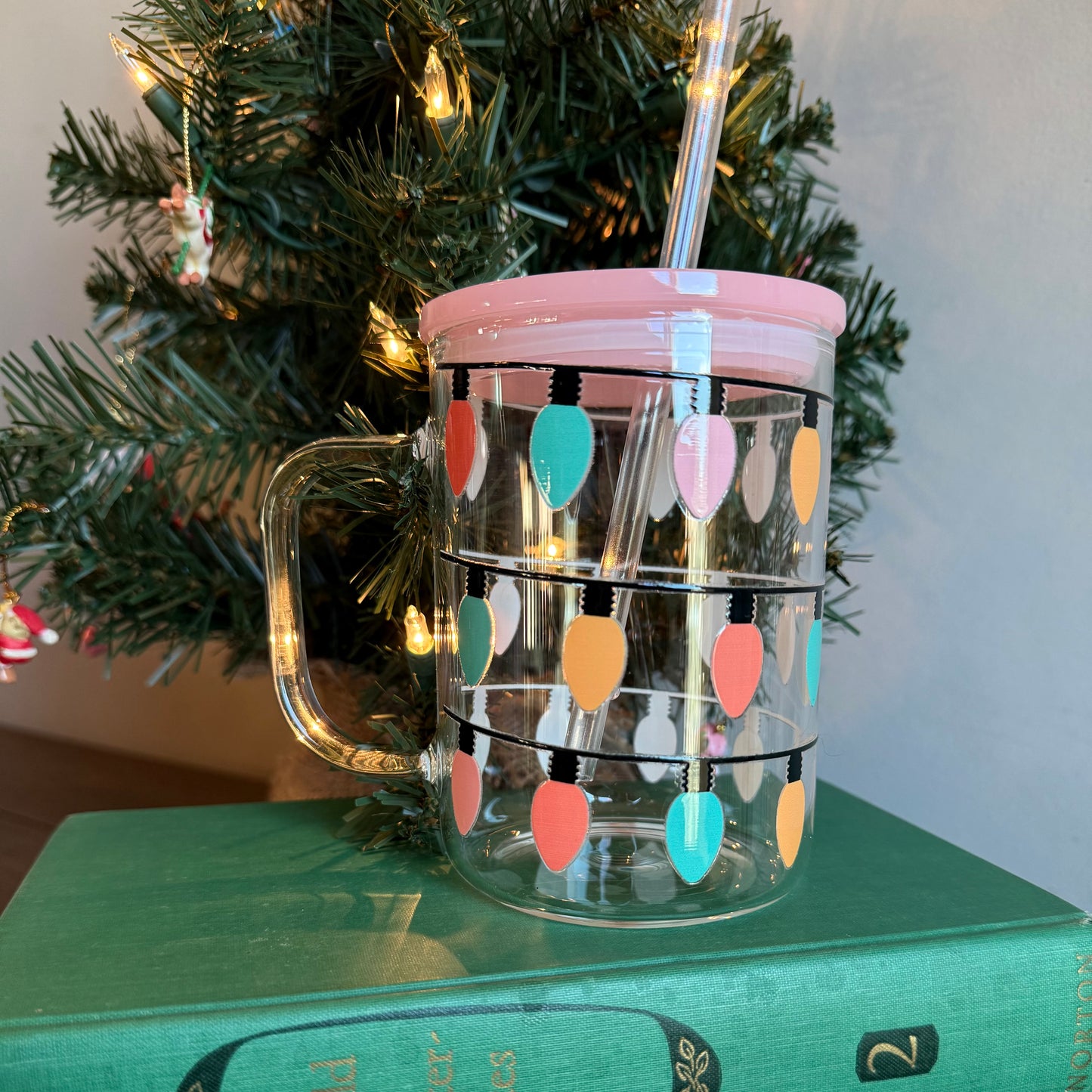 Pastel Christmas Lights Glass Mug