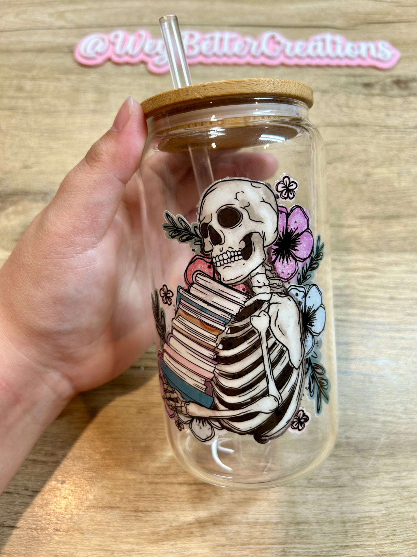 Book Skelly 16oz Can Glass