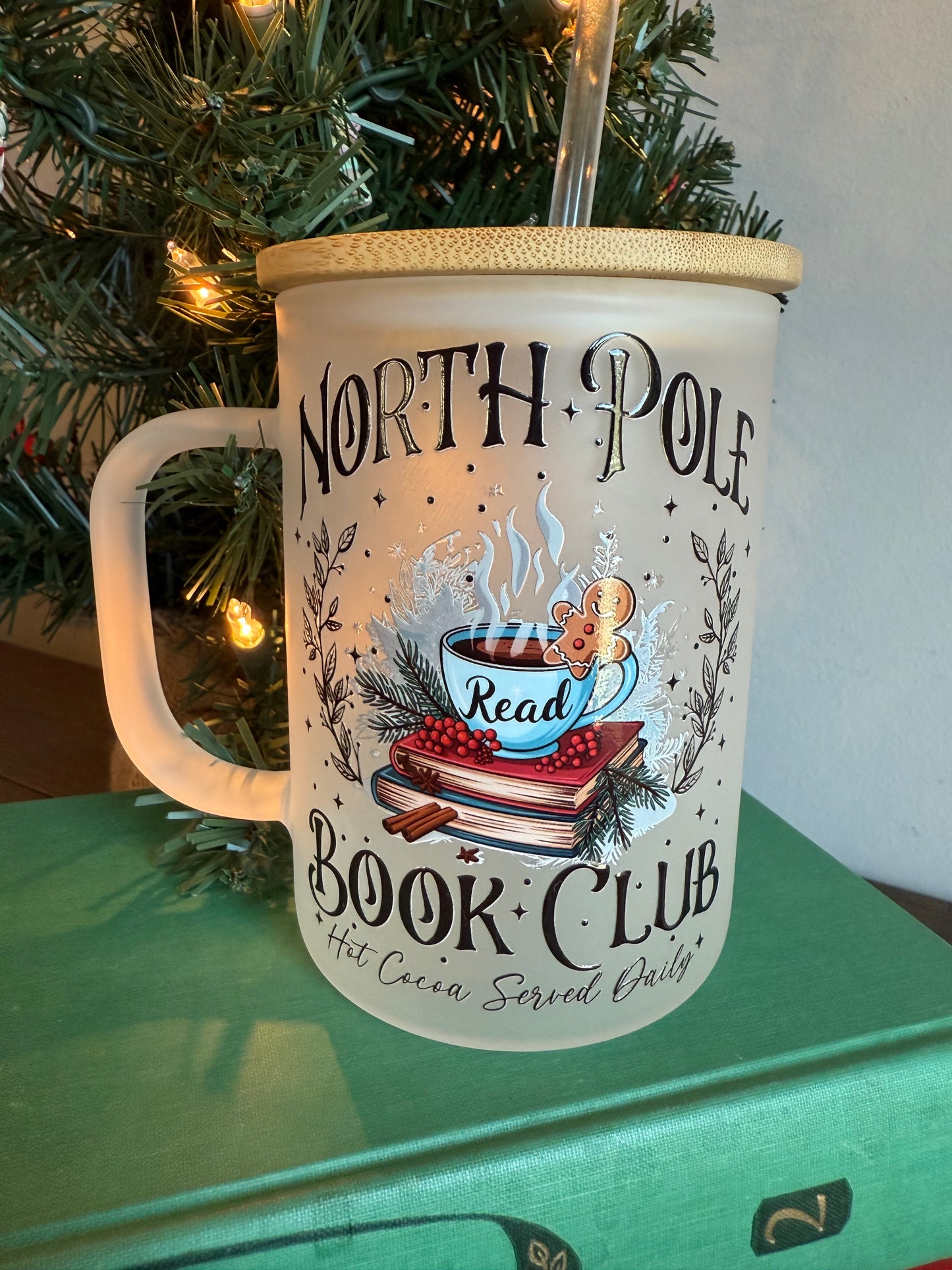 North Pole Book Club Glass Mug