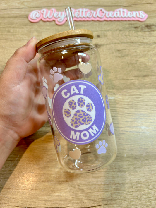 Cat Mom 16oz Can Glass