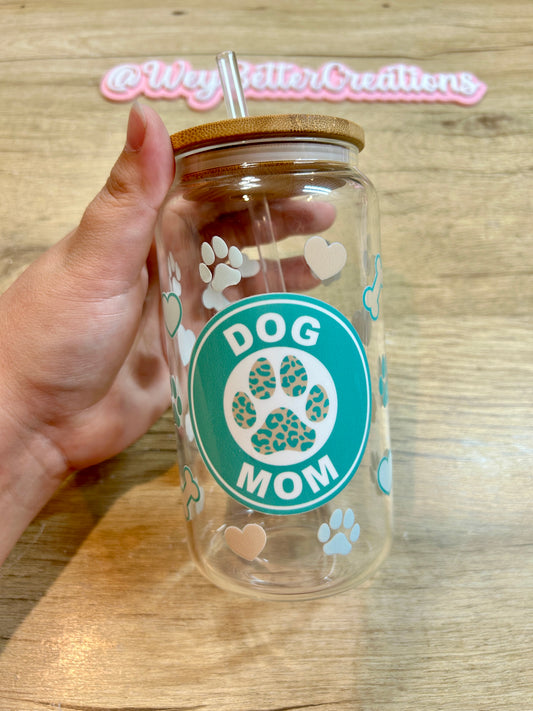 Dog Mom 16oz Can Glass