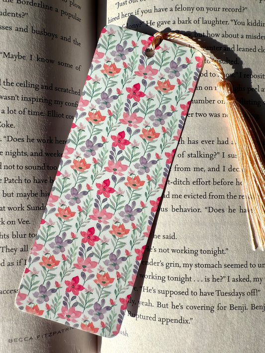 Pink & Purple Florals Metal Bookmark