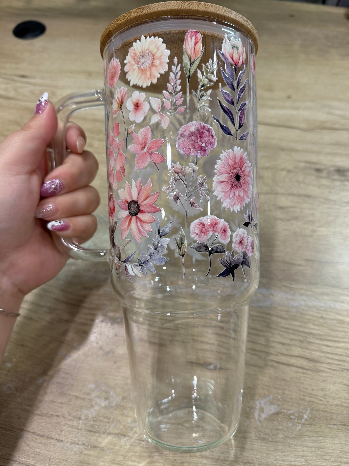 Pinkish Florals 40oz Glass Mug