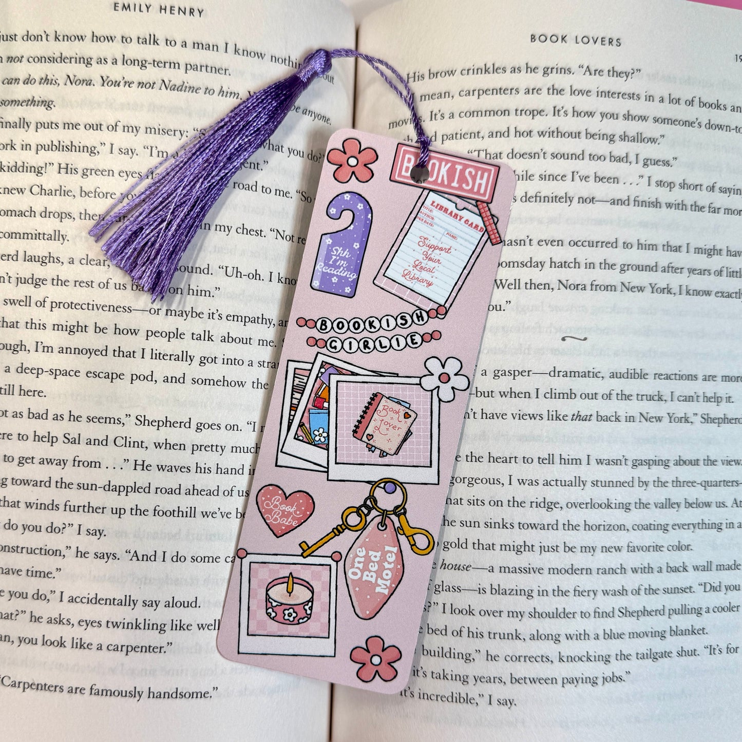 Pink Bookish Things Metal Bookmark