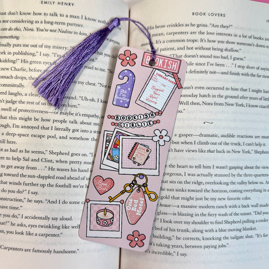 Pink Bookish Things Metal Bookmark