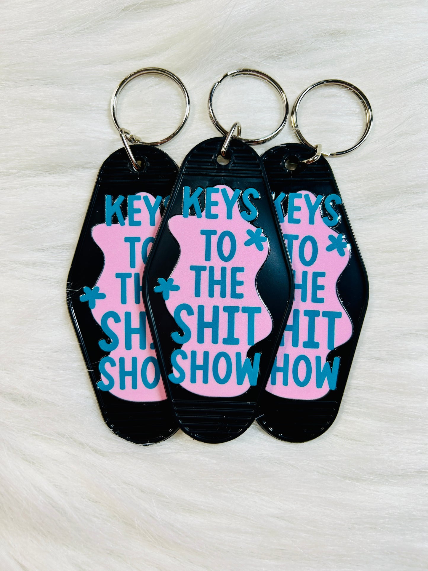 Keys to the Sh*t Show (teal) Motel Keychain