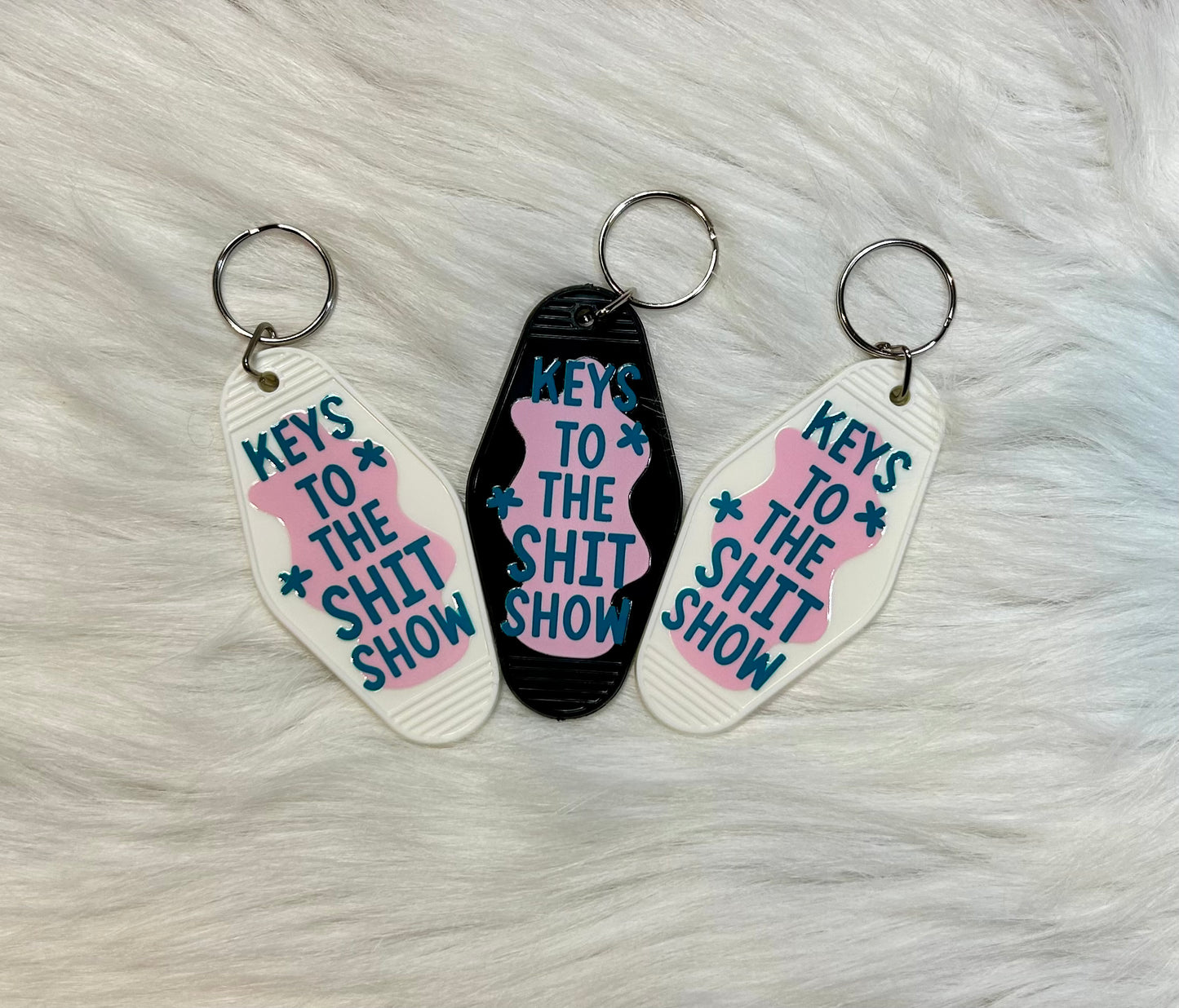 Keys to the Sh*t Show (teal) Motel Keychain