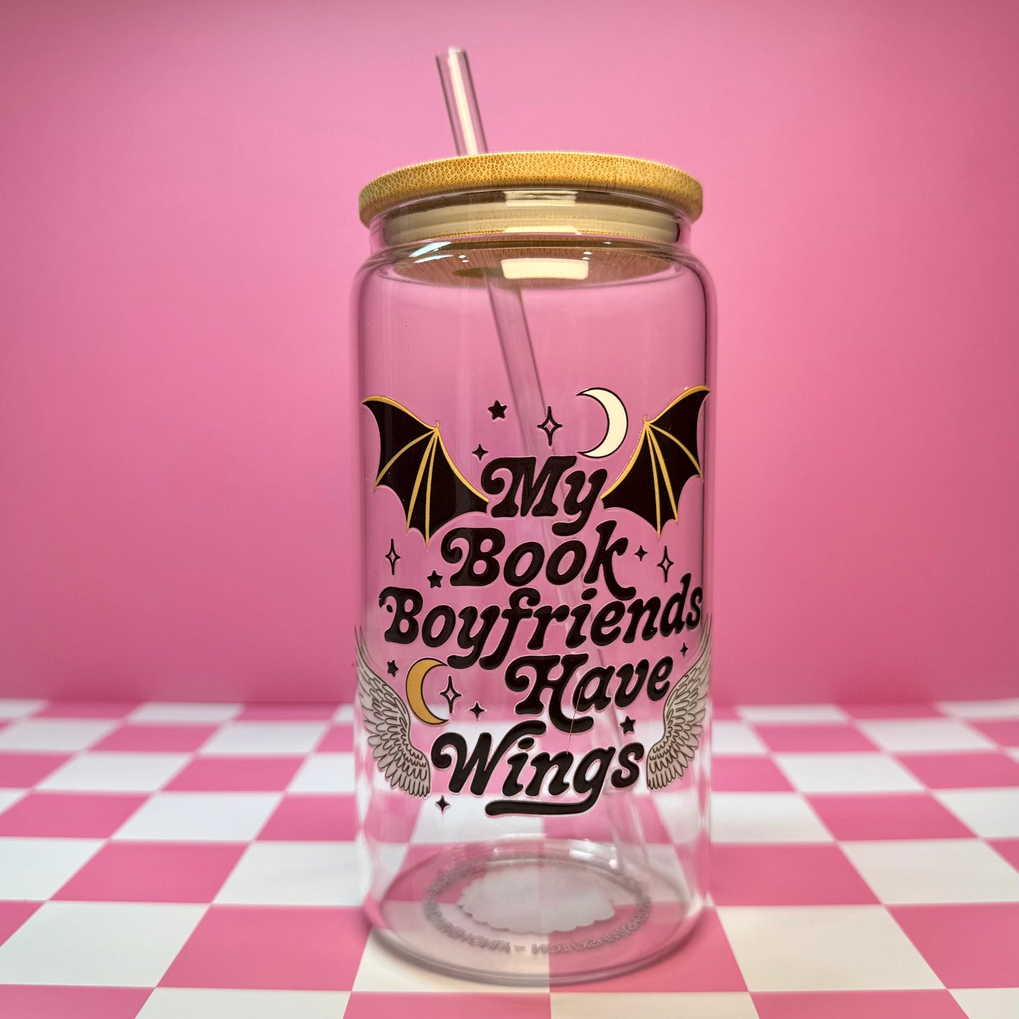 Book Boyfriends Have Wings 16oz Can Glass