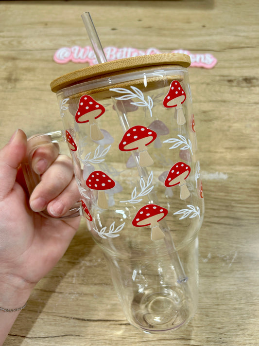 Red Mushrooms 32oz Glass Mug
