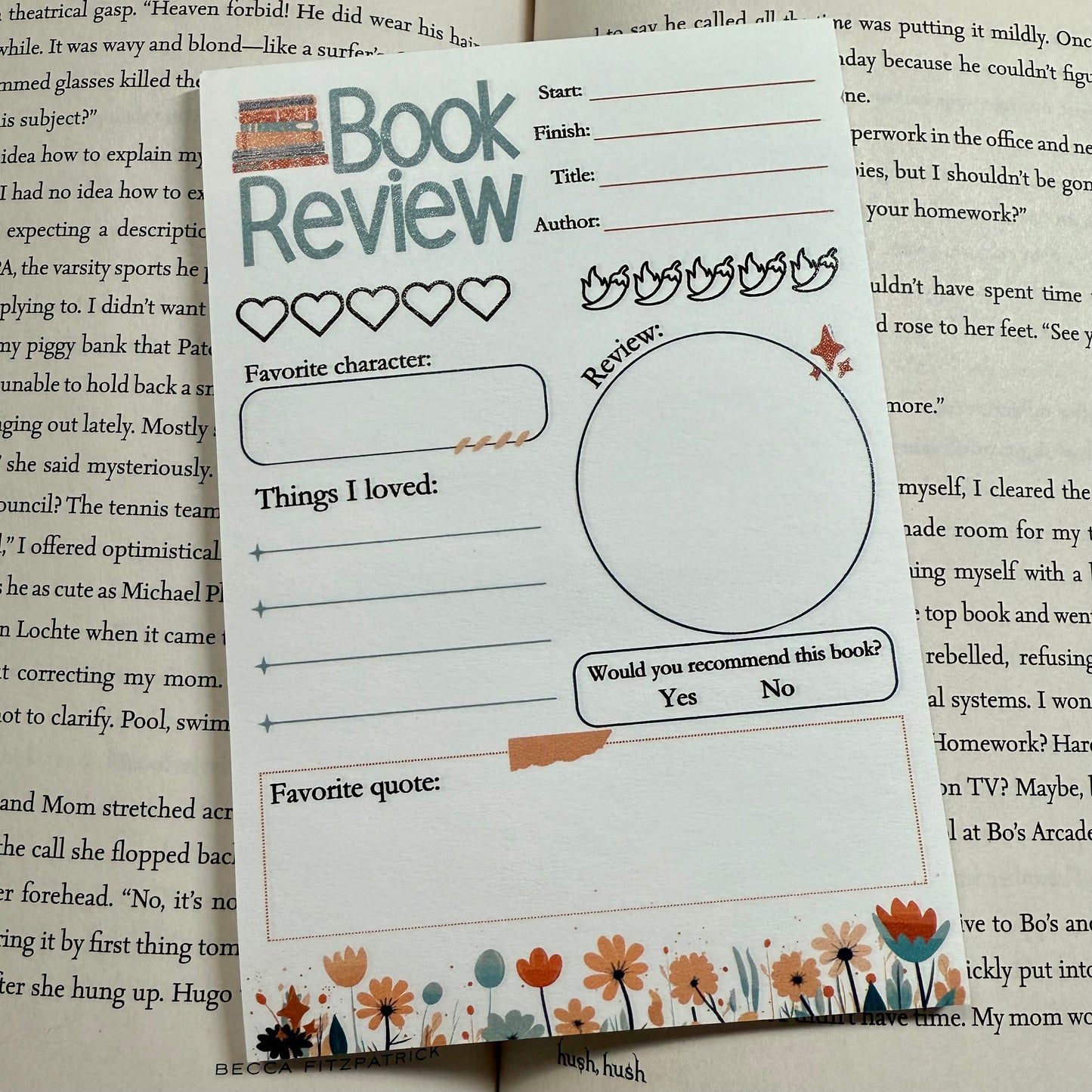 Teal & Orange Floral Book Review Post-It Note