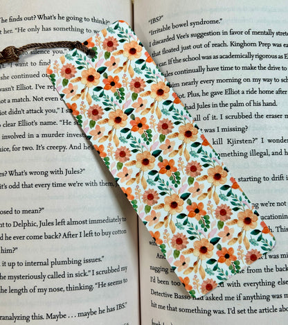 Orange Florals Metal Bookmark