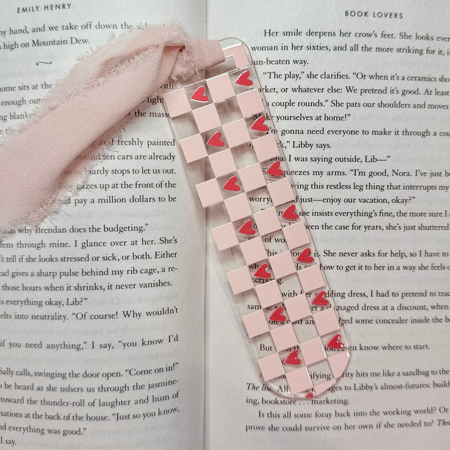 Checkered Hearts Acrylic Bookmark