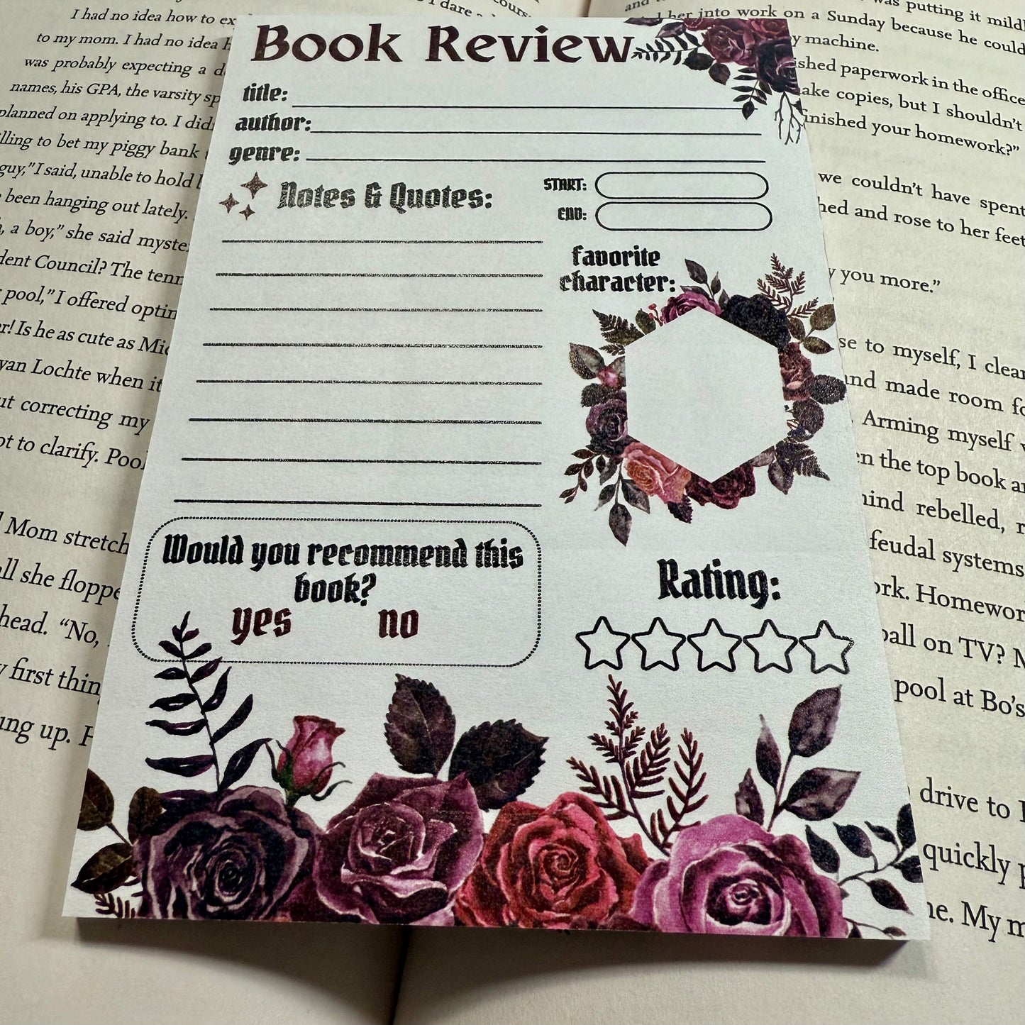 Gothic Floral Book Review Post-It Note