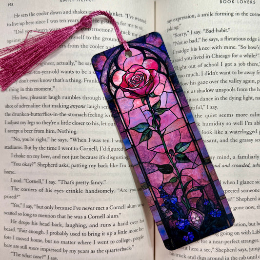 Stained Glass Rose Metal Bookmark