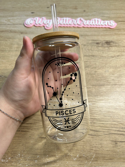 Zodiac Signs 16oz Can Glass
