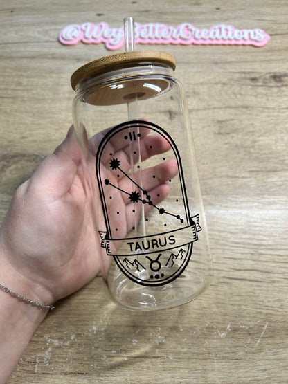 Zodiac Signs 16oz Can Glass