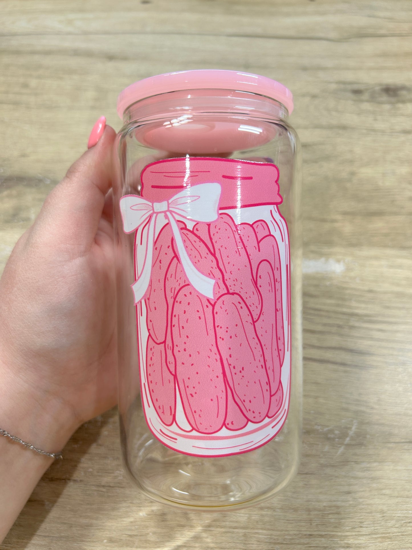 Pink Pickles 16oz Can Glass