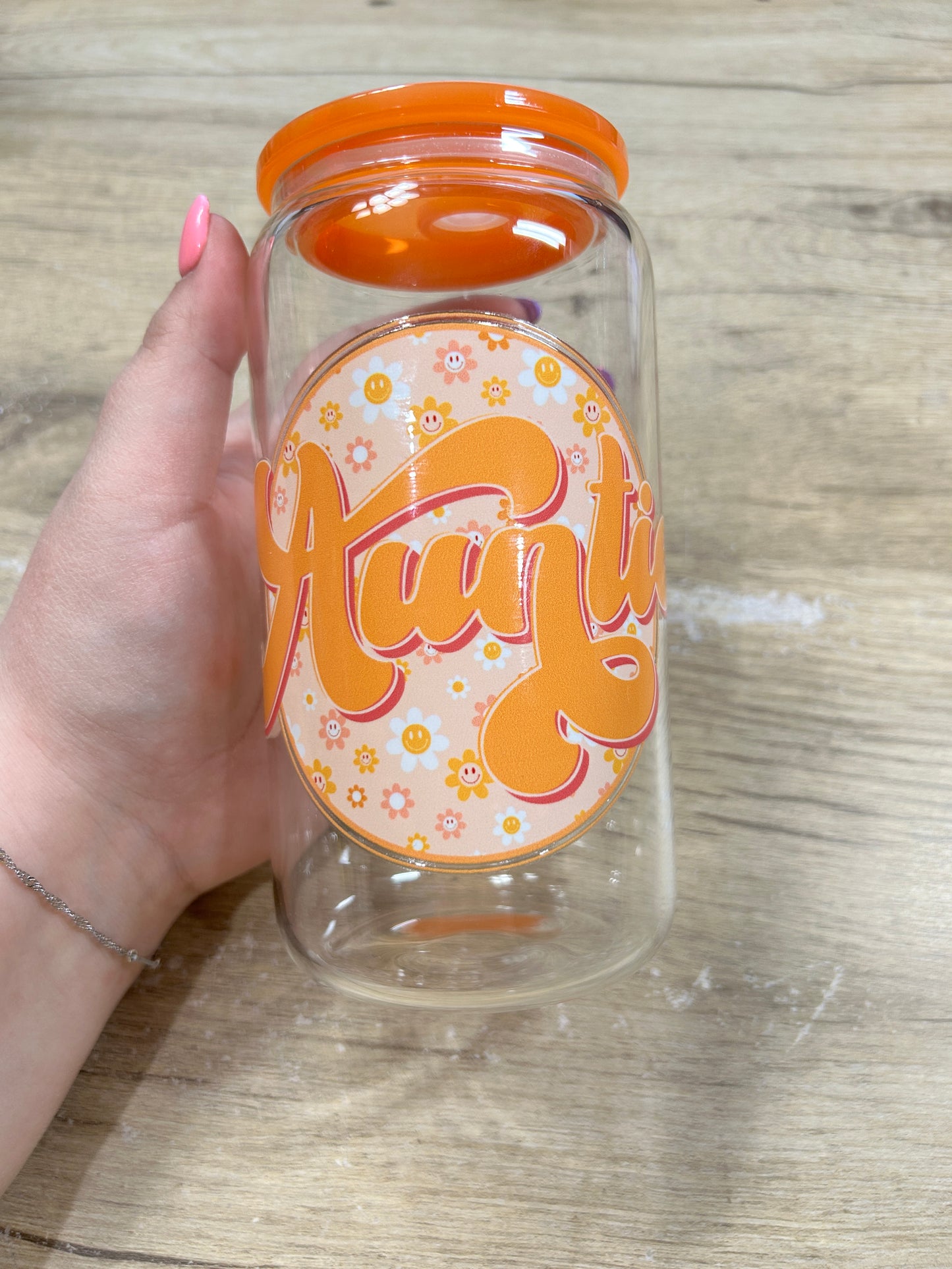 Auntie (orange) 16oz Can Glass